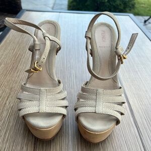Fendi Wooden Platform Heels Sandals; Size 36 (US 6)